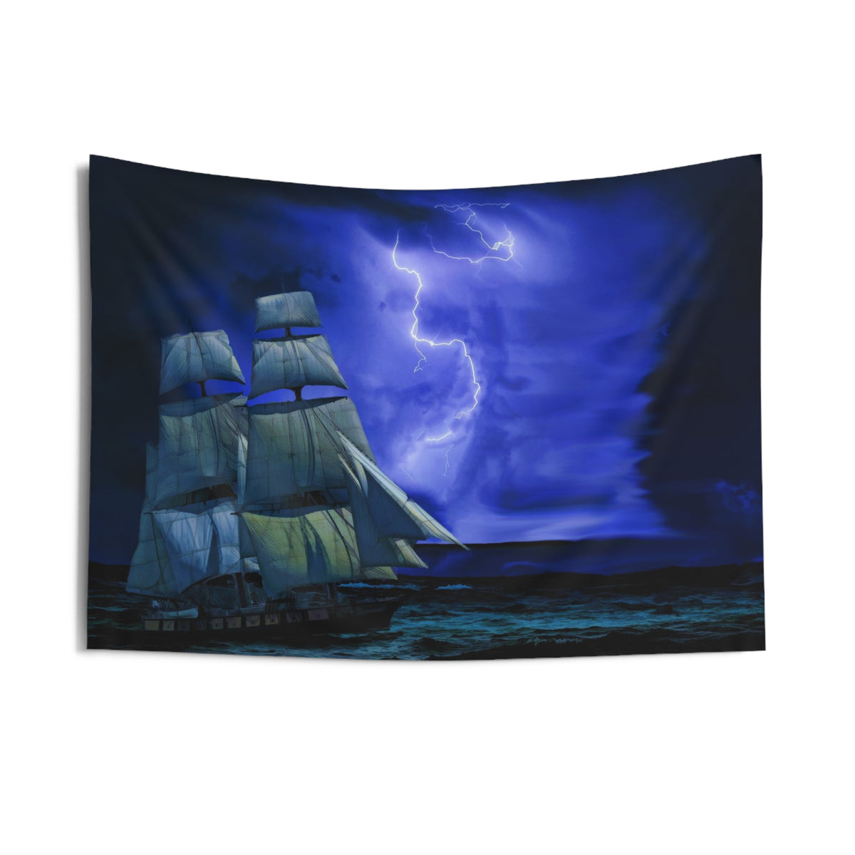 Sailing Ship Lightning Tapestry