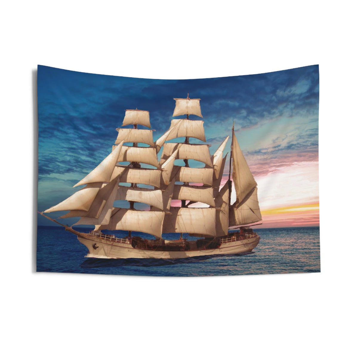 Sailing Ship Sunset Tapestry