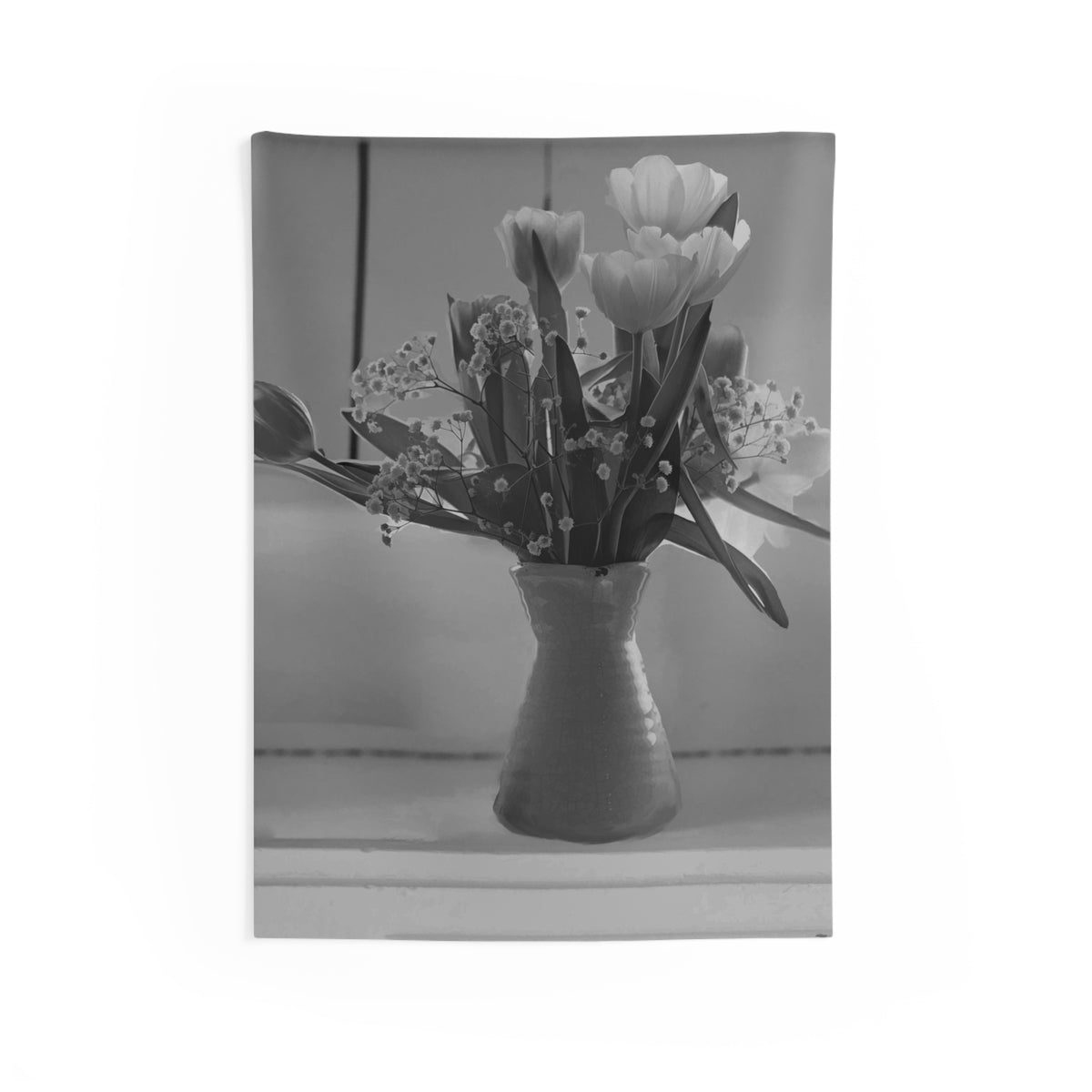 Black And White Flower Vase Tapestry