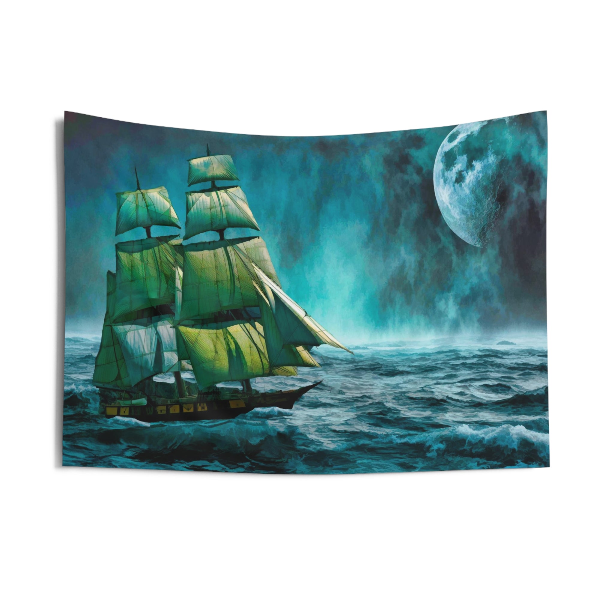 Sailing Ship Storm & Moon Tapestry