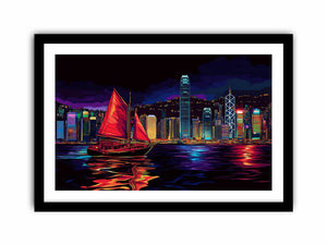 Hongkong In Night Art Print