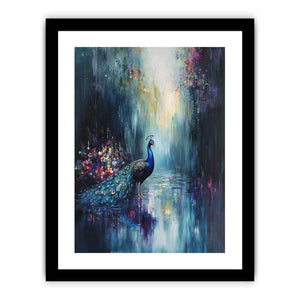 Peacock In Rain Art Print