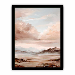 Rose mountain landscape canvas art with soft clouds for serene bedroom decor.
