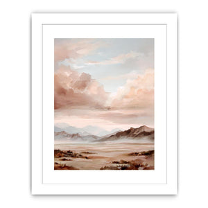 Rose mountain landscape canvas art with soft clouds for serene bedroom decor.