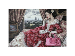 Elegant vintage woman portrait canvas art for luxury bedroom and dressing room decor.
