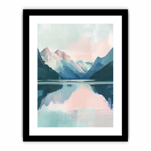 Minimal mountain lake canvas art for serene bedroom decor