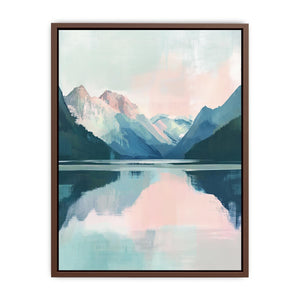 Minimal mountain lake canvas art for serene bedroom decor