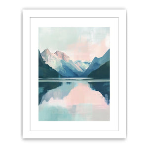Minimal mountain lake canvas art for serene bedroom decor