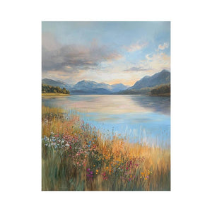 Mountain lake and wildflower landscape canvas art for living room