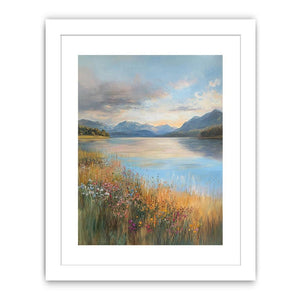 Mountain lake and wildflower landscape canvas art for living room