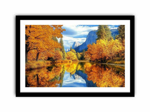 Autumn river reflection wall art for warm living room decor