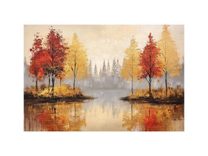 Autumn trees reflected in water artwork for modern interiors