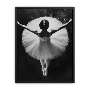 Black and white ballerina photography canvas for elegant bedroom wall decor.