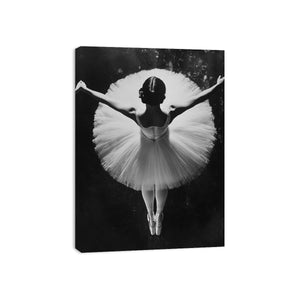 Black and white ballerina photography canvas for elegant bedroom wall decor.