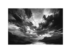Black and white canyon storm photography for dramatic office wall decor.