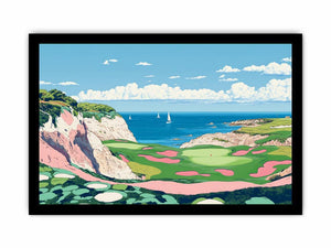 Colorful coastal golf course illustration for modern living room decor.