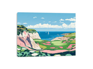 Colorful coastal golf course illustration for modern living room decor.