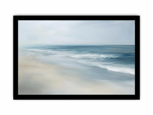 Soft abstract ocean waves canvas art for calm bedroom decor.