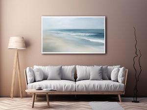 Soft abstract ocean waves canvas art for calm bedroom decor.