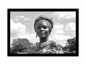 Black and white woman portrait canvas art for elegant hallway decor.