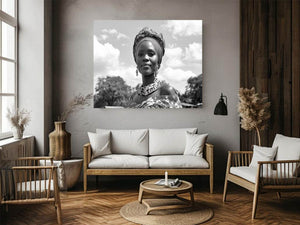 Black and white woman portrait canvas art for elegant hallway decor.