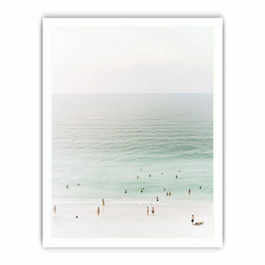 Minimal beach canvas art with seafoam water for calm bedroom decor.
