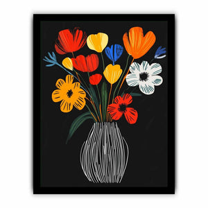 Bright flower vase canvas print for colorful modern kitchen decor.