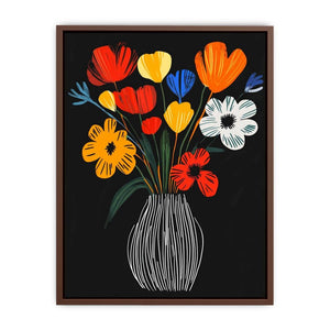 Bright flower vase canvas print for colorful modern kitchen decor.