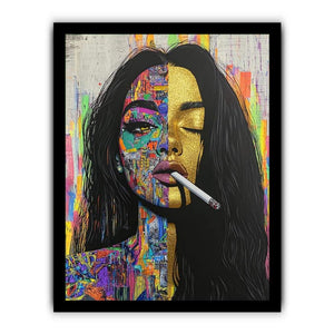 Urban pop art woman portrait canvas for bold living room decor.