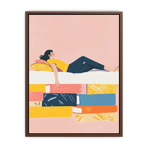 Playful reading illustration canvas art for cozy bedroom decor.