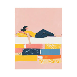 Playful reading illustration canvas art for cozy bedroom decor.