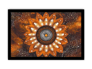 Orange mandala dot painting canvas art with floral pattern for bold living room wall decor.