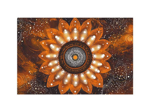 Orange mandala dot painting canvas art with floral pattern for bold living room wall decor.