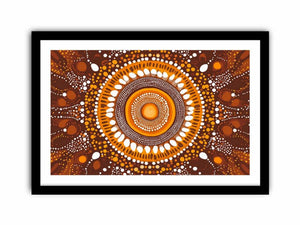 Earthy ochre circular dot art canvas for warm modern living room decor.