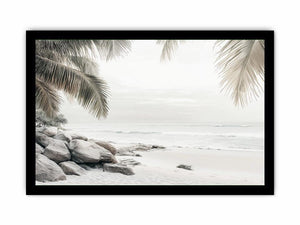 Neutral beach shoreline with palm trees for calming bedroom decor