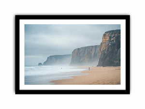 Misty coastal cliffs and beach landscape for luxury wall decor