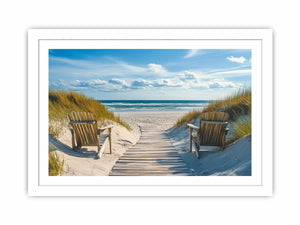 Beach boardwalk and dune coastal artwork for serene bedroom decor