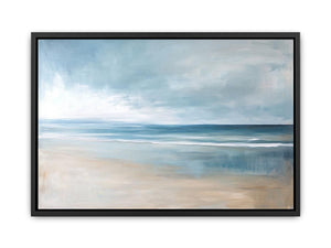 Minimal coastal ocean artwork with soft blue tones for modern living room decor