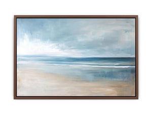 Minimal coastal ocean artwork with soft blue tones for modern living room decor