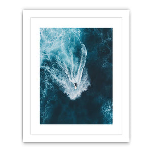 Aerial surfer riding ocean waves artwork for modern office or living room decor.