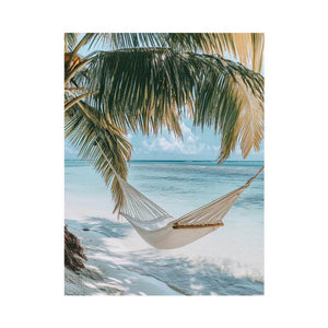 Tropical hammock beach photography with palm trees and ocean views for relaxing coastal decor