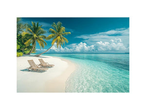 Tropical beach with palm trees and turquoise water for coastal home decor