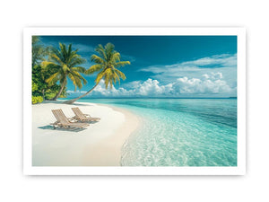 Tropical beach with palm trees and turquoise water for coastal home decor