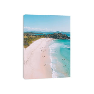 Aerial beach coastline artwork with turquoise sea for modern coastal decor