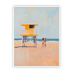 Modern beach lifeguard tower artwork for coastal bedroom decor