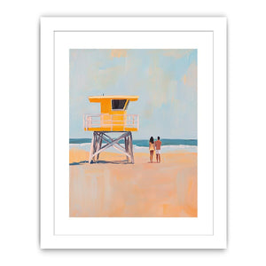 Modern beach lifeguard tower artwork for coastal bedroom decor