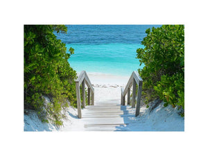 Boardwalk to turquoise beach canvas art for coastal bedroom decor