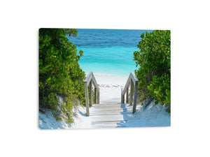 Boardwalk to turquoise beach canvas art for coastal bedroom decor