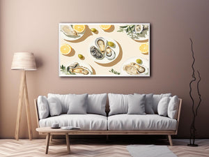 Elegant oyster still life artwork with lemon accents