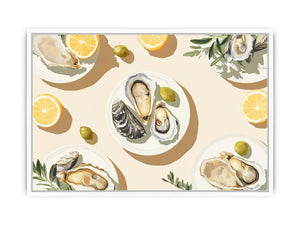 Elegant oyster still life artwork with lemon accents